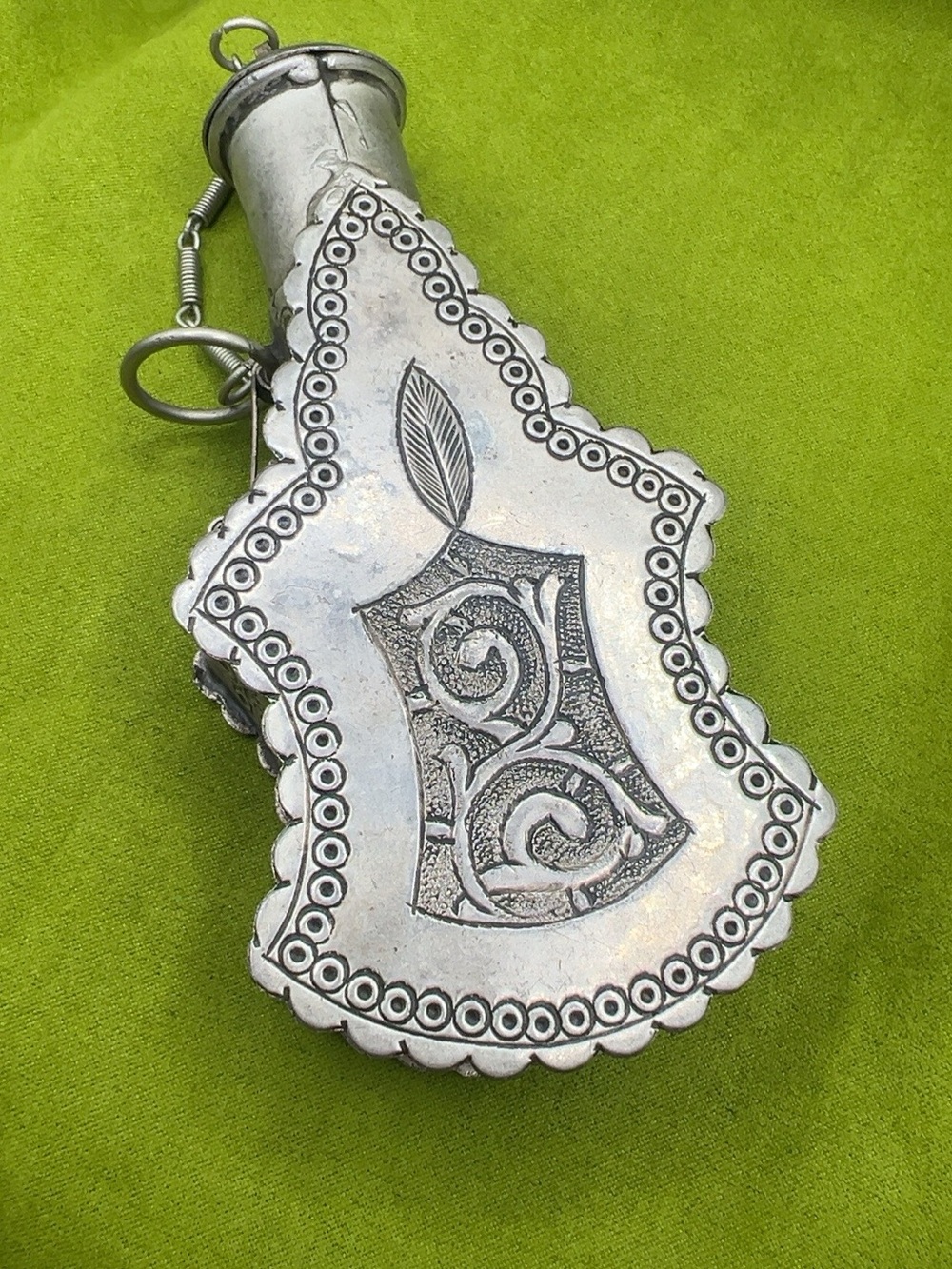 Antique Bedouin Kohl Flask Silver-Tone Engraved Middle Eastern Tribal Vessel